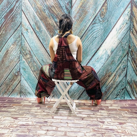 Handmade Baggy Hippy Patchwork Overall Jumpsuit - Picture 3 of 5